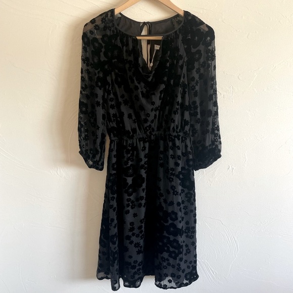 TRINA TURK Black Velvet Sheer Floral Boho Dress - Picture 1 of 10